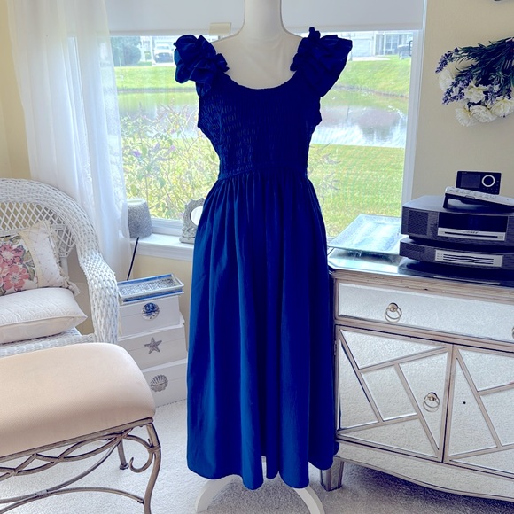 Entro Dresses & Skirts - Entro blue maxi dress ruffle sleeve smocked flowing Size Large
